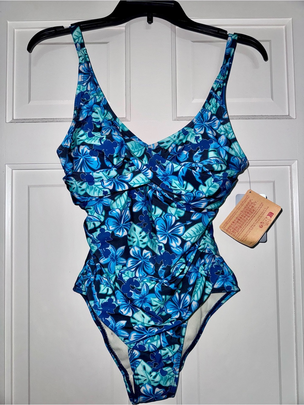 2025 Disney Mickey Blue & Aqua Floral Twist-Front One-Piece Swimsuit